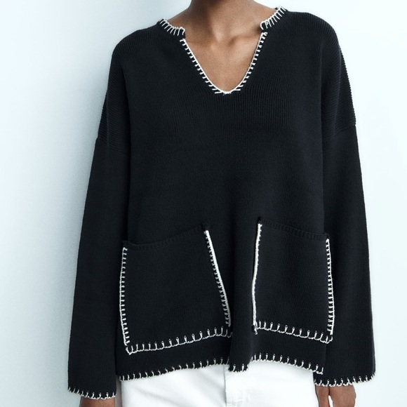 Zara Topstitched knit sweater - Picture 2 of 8